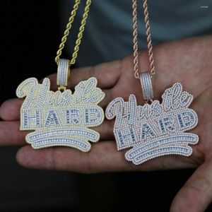 Chains Whole Design Large Big Hustle Hard Letter Charm Pendant With Full Cz Paved Rope Chain Necklace For Men Boy Punk Hip Hop203n