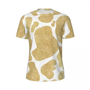 Men's T Shirts Gold White Cow Print T-Shirt Glitter Spots Trending Sports T-Shirts Short Sleeve Fast Dry Tops Summer Oversized Clothes