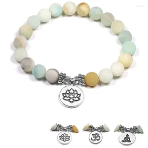 Charm Armband Natural Stone Yoga 8mm Matte Ite Beads Armband med Lotus om Buddha Meditation Healing