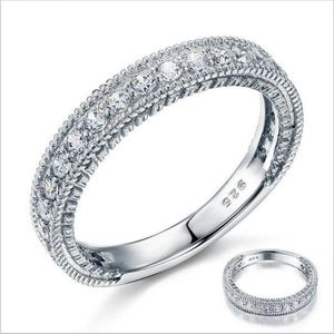 Solid Sterling 925 Silver Wedding Band Eternity Ring Jewelry 전체 빈티지 스타일 아트 데코 시뮬레이션 다이아몬드 234e