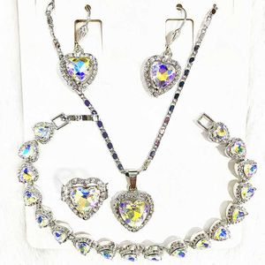 Fashionable and versatile accessories for womens jewelry set plated with platinum AB dazzling white boutique earrings necklace set