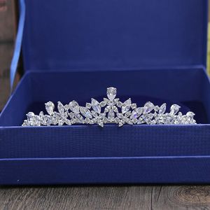SLBRIDAL Gorgeous Cubic Zircon Wedding Tiara CZ Bridal Headband Queen Princess Pageant Party Crown Bridesmaids Women Jewelry 240301