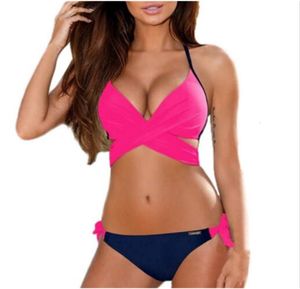 Sexig bikinikvinnor baddräkt Push Up badkläder criss cross bandage halter bikini set strand baddräkt simning slitage5823024