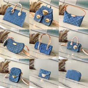 10a toppkvalitet denim väska designer väska hobo axel väskor kvinnor purses crossbody blue denim blommor tote lyxhandväskor