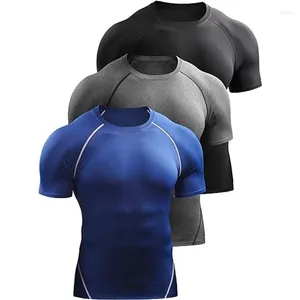 Homens camisetas Compressão T-shirt Verão Respirável Quick Dry Sports Top Musculação Slim Fit Calças Terno Ginásios Camisa Fitness Homens