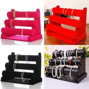 Siyah Velvet 3 Teraz Mücevher Bileklik Bileklik İzleme Bileklik Ekran Tutucu Stand Vitrin T-Bar Depolama Kolye Bangle Organizer2087