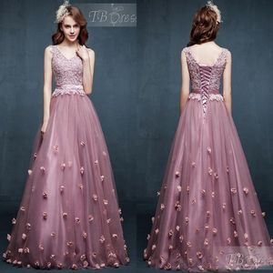 2021 LACE-UP PROM Dresses Party Evening Light Purple Custom Made V-hals Lace Prom Dress Crystals Flowers Tulle Lace Long Prom Dres266i