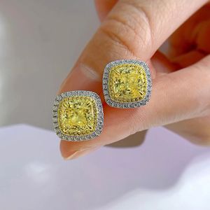 2024 Choucong Top Sell Stud Cupings Lüks Takı Köpüklü Gerçek 100% 925 STERLING Gümüş Yastık Şekli Papalacha Miissanite Elmas Partisi Kadın Küpe Hediyesi