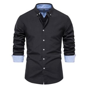 Spring High Quality Brand Oxford Mens Long Sleeve Shirts Slim Fit White Blouses Designer Clothes Social for Men 240307