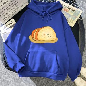 Hoodies femininos fatias de pão de alho moletom masculino/feminino y2k topo manga longa pulôver roupas gráficas kawaii oversized com capuz