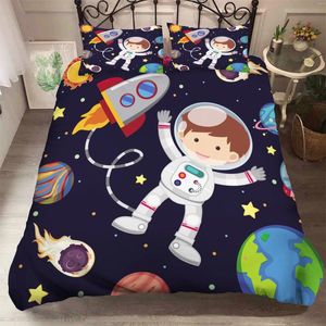 Bettwäsche Sets 3D Set Space Astronaut Bettdecke mit Kissen für Kinder Schlafzimmer Dekor Jungen Leinenblätter