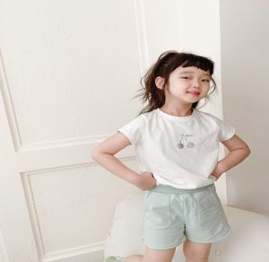 Хлопковая футболка для девочек, летние короткие футболки для маленьких девочек, топы с короткими рукавами, модная футболка с принтом вишни, одежда для детей 314 лет9291689