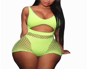 Fishnet Mesh Neon Swimsuit Två stycken Badkläder Hög midja Monokini Tanga Swimming For Women Beachwear Thong Swim Suit T20076844111