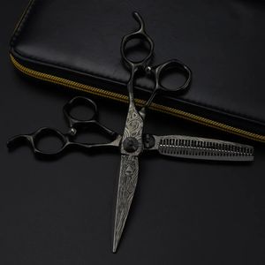 Профессиональные 6 высококлассных черных дамасских ножниц для стрижки волос, инструменты для стрижки волос, филировочные ножницы для стрижки волос, парикмахерские ножницы 240227