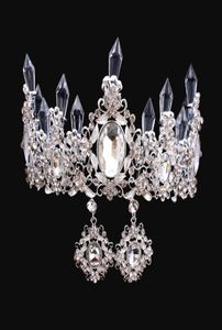 Luxury Crystals Baroque Wedding Crowns With Earrings Silver Beaded Bridal Tiaras Rhinestone Head Pieces Cheap Hair Accessories Pag8653768