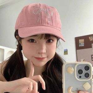 Ball Caps Korean Bowbon Baseball Cap Women Diamond Bowknot Kawaii Y2K Akcesoria Modna ochrona przed słońcem Kapelusz Letni kapelusz