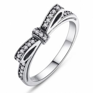 Marka desgin lüks mücevher 925 STERLING Gümüş Beyaz Sapphire CZ Diamond değerli taşlar Doğum Taşı Düğün Kadınlar Bow Ring Hediye Boyutu 5 193Q