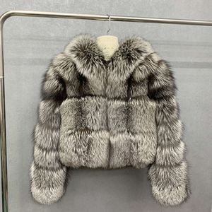 Horizontal Haining True Wear Stripe Damen Herbst Winter New Fur Full Silver Skin And Hair Integrated Black Fox Coat 8673