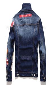 Erkekler işlemeli rozet denim ceket sokak giyim hip hop Men039s Motosiklet Jean Ceketler Erkek Moda İnce Dış Giyim Chaqueta Hombr2316240