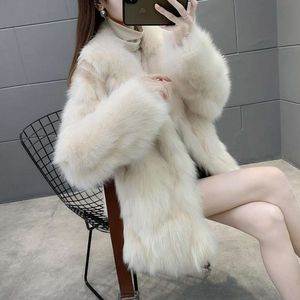 Fox Imitation Fur Women's Medium Length 2023 Winter Haining Coat Suit Collar Looks Slim And Trendy 2715