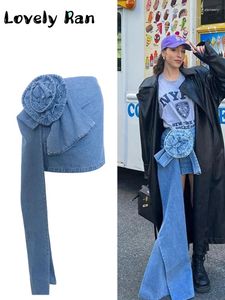 Юбки модные джинсовые для женщин Y2K неровный подол лоскутная юбка с цветочным принтом женская 2024 мини уличная одежда с высокой талией