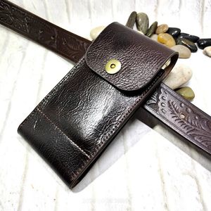 Mobile Phone Waist Bag Genuine Leather Phone Sheath Universal Belt Pouch Pack Mens 2102DK 240306