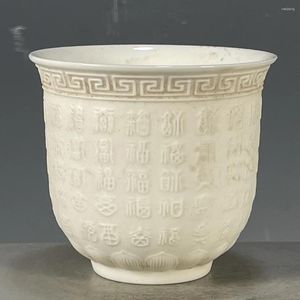 Vases Living Room White Glaze Relief Of Baifutu Teacup Antique Porcelain Collection