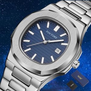 PINTIME Simple Quartz Men Watches Top Brand Luxury Stainless Steel Military Business Watch Men Date Gold Clock Zegarek Meski Reloj292m