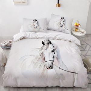 Hästbäddsuppsättning 3D Custom Design Animal Däcke Cover Set White Bed Linen Pillow Cases Full King Queen Super King Twin Size 20112234C