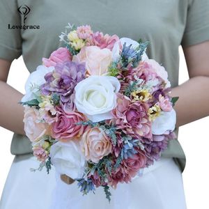 Wedding Flowers Lovegrace Bride bukiet róża różowy niebieski bohemian romantyczny sztuczny jedwabny jedwabny bukiets271z