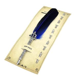 1 set Creative Feather Pen Calligraphy Pen Retro Dip Set Stationery 10 Colors Wedding Gifts2354750