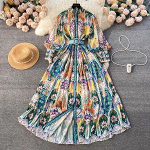 Frauen Kleider 2024 Urlaub Paisley Print Party Kleid frauen Stehen Langarm Einreiher Blumen Druck Gürtel Chiffon Maxi robe Vestidos