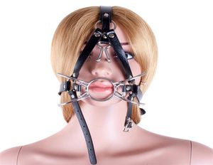 Spider Shape Metal Ring Gag Bondage Restraint with Nose Hook Slave Fetish Mouth Gag SM tools Black Full Head Harness1943119