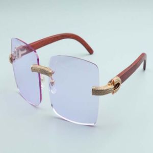 2020 nuovi occhiali da sole quadrati grandi occhiali da sole con diamanti pieni T3524012-2B occhiali da sole di lusso in legno naturale senza bordi frame218m
