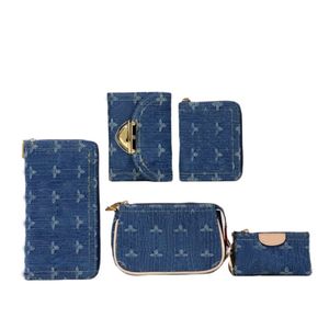 24SS Kvinnor Crafty Zippy Long Short Walls Handväska Denim Blue Classic Flower S Designers Bag Ladies Travel Wallet Coin Nyckelpåse