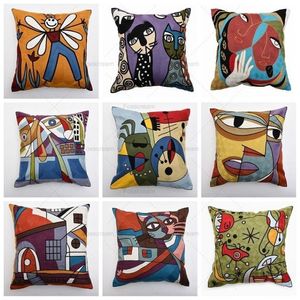 Pillow Case Embroideried Cushions Covers Embroidery Picasso Abstract Paintings Cushion Cover Red Pillows Y200104241U