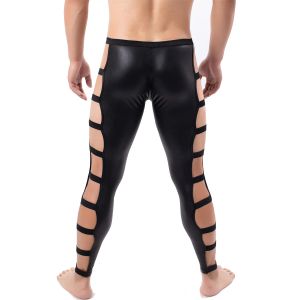 Byxor sexiga män våta ser latex byxor underkläder faux läder sida snörning upp gay byxor täta gotiska byxor klubbkläder joggar streetwear män