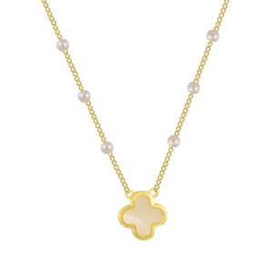 VanCF Necklace Luxury Diamond Agate 18k Gold new four leaf clover pearl inlaid diamond necklace with pearls gold and color 16