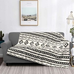 Blankets Bohemian Aztec Black On Cream Mixed Motifs Blanket Flannel Decoration Super Warm Throw For Bed Couch Plush Thin Quilt245g