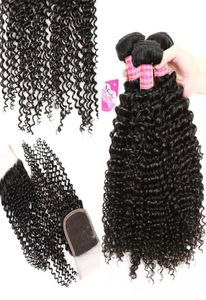 Meetu 8a Mink Brazilian Curly Virgin Hair 4バンドルレース閉鎖