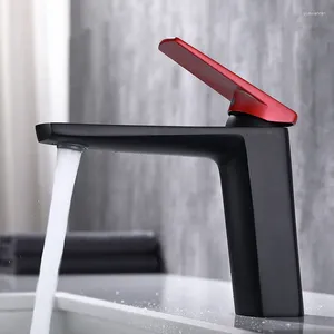 Bathroom Sink Faucets Light Luxury Nordic Black Simple And Cold Water Faucet Washbasin Copper Square Red Toilet Basin