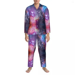Męska odzież snu Kolorowa druk nieba Pajama zestawy jesienne super galaxy sleep man 2 sztuki Casual Oversited Nightwear Present