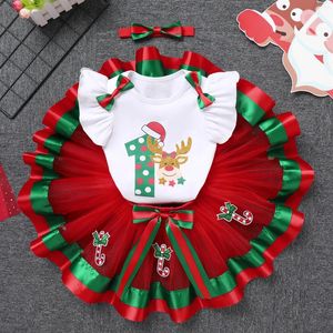 Conjuntos de roupas 1º vestido de festa de aniversário para meninas bolo quebra girassol elk impressão padrão tema nascido infantil tutu roupa cerimônia