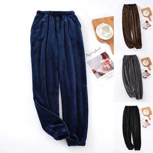 Men's Pants Soft Plush Pajama 2024 Autumn Winter Warm Coral Velvet Casual Solid Flannel Sleepwear Home Wear Trousers