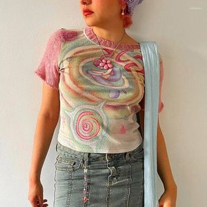 Женские футболки с рисунком Kawaii, укороченные топы для девочек, детские футболки Y2k, эстетичная одежда 2000-х годов, летняя рубашка, женская милая рубашка