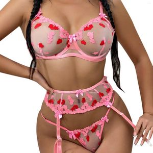 Bras Sets Love Print Sexy Underwear For Womens Intimates Lace Hollow Cute See Through Women'S Erotic Costumes
