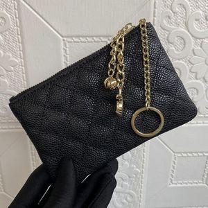 Woman Coin Purse Cowhide Clutch Zipper Passport Bag Caviar Card Bag Grid Pattern Top Luxury Designer Key Chain Buckle Sheepskin Wa235n