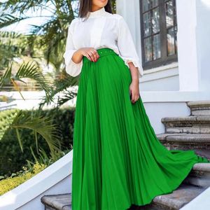 Skirts Elegant Temperament Pleated Big Swing Maxi Long With Belt Women High Waist Loose Female Street Chic Fashion Party Evening