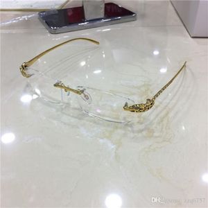 Designer de moda óculos ópticos clássico sem moldura 18k moldura de ouro animal diamante leopardo pernas qualidade superior pode fazer prescrição ey314r