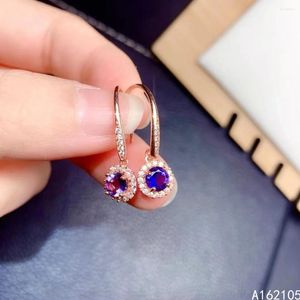 Orecchini pendenti gioielleria raffinata 925 argento puro stile cinese naturale Iolite ragazza lusso semplice gemma rotonda supporto Eardrop Detectio